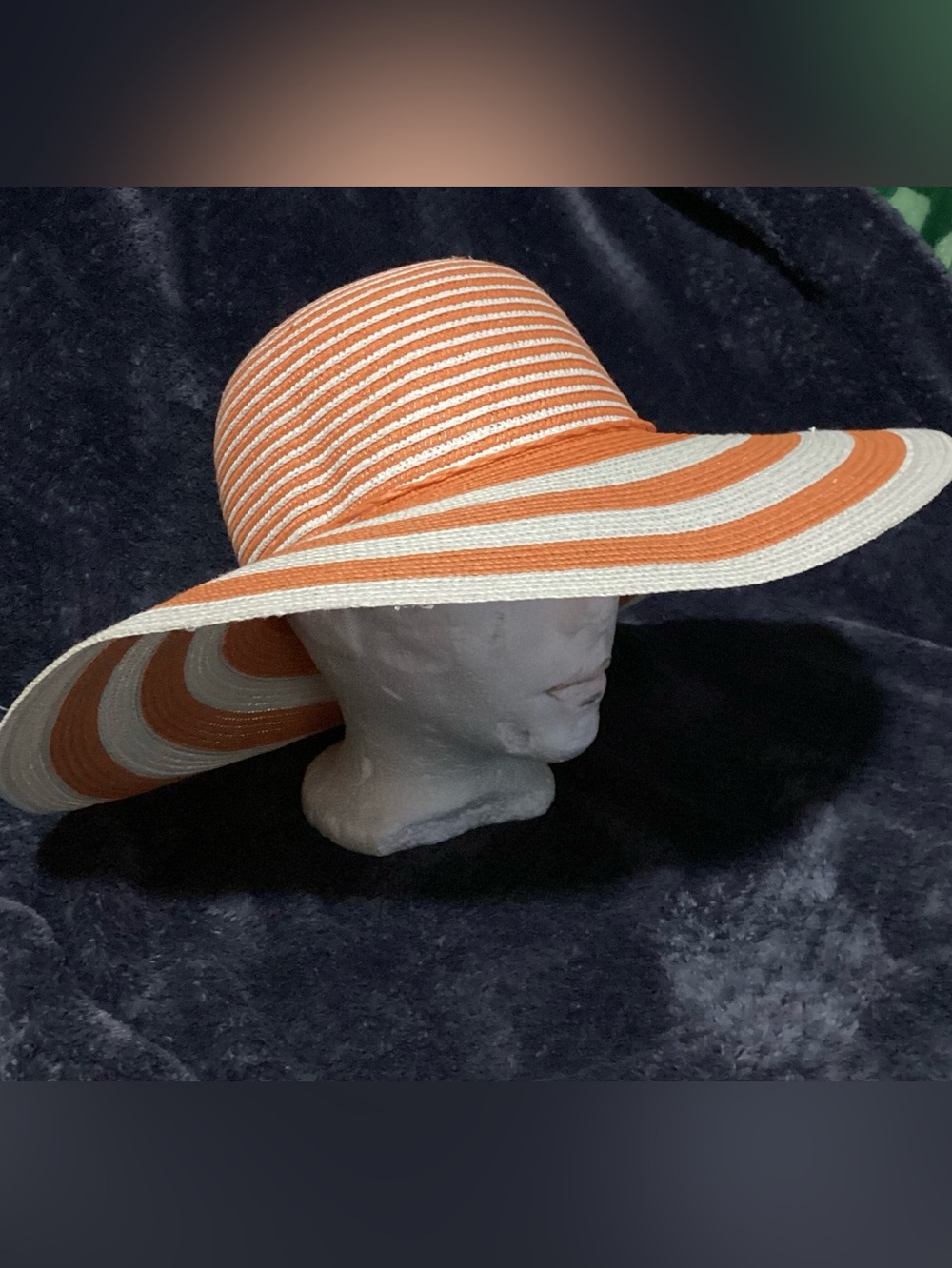 Mud Pie Women’s Straw Sun Hat 5” Wide Brim, Floppy Orange White Stripe